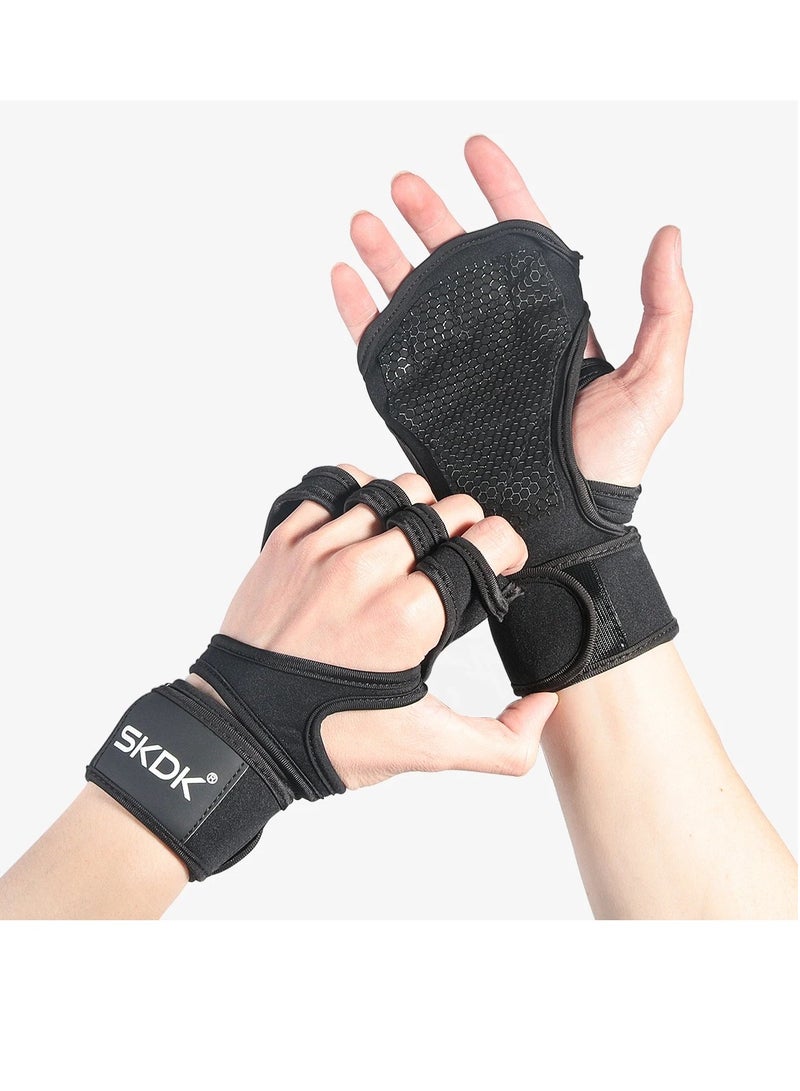 SKDK Weight Lifting Gloves, Strong Impact Resistance Weight Lifting Fitness Gloves With Wrist Wraps, Silicone Gel Full Palm Protection Gym Workout Gloves For Men, (Size L, Black) - Image 2