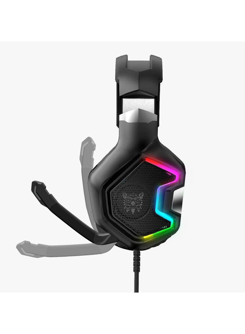 أونيكوما سماعة رأس Onikuma K10 للألعاب مزودة بصوت محيطي وخاصية إلغاء الضوضاء مع ميكروفون وإضاءة LED RGB - Image 2