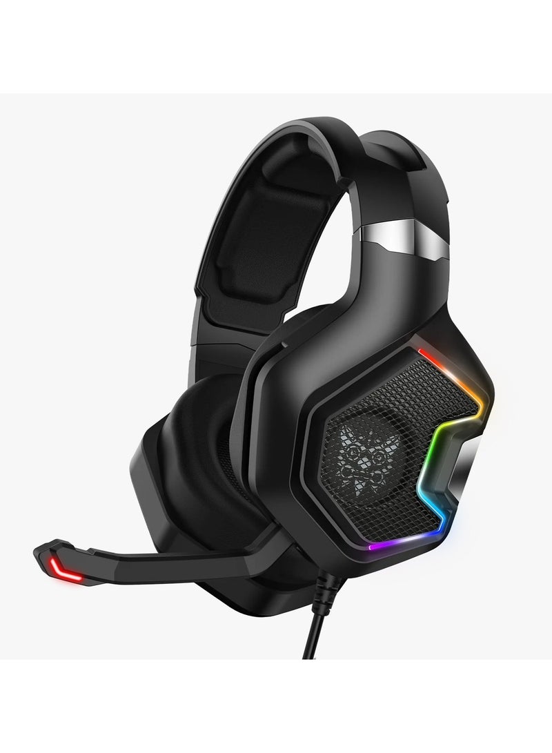 أونيكوما سماعة رأس Onikuma K10 للألعاب مزودة بصوت محيطي وخاصية إلغاء الضوضاء مع ميكروفون وإضاءة LED RGB - Image 1