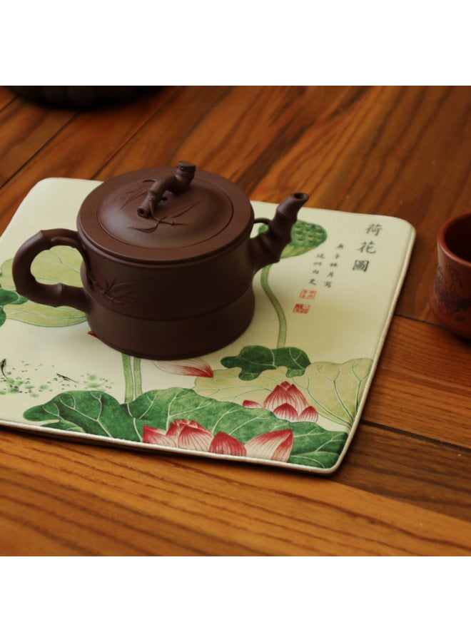 Chinese Style Creative Culture Silk Art Mouse Mat Coaster Meeting Celebration Tourism Foreign Affairs Souvenir Accompanying Ceremony-Pattern:All The Way Lotus Rise  - Image 5