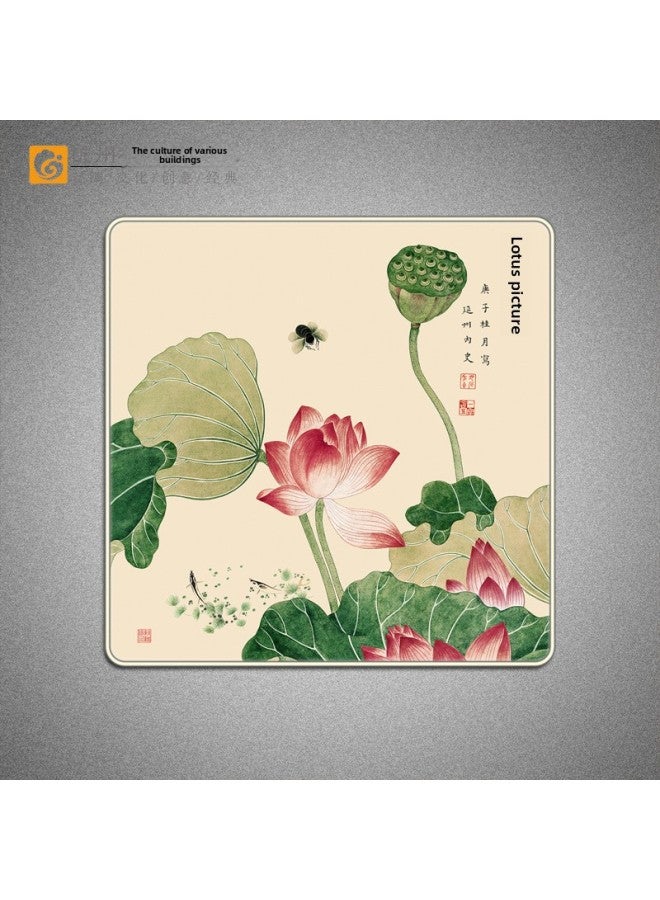 Chinese Style Creative Culture Silk Art Mouse Mat Coaster Meeting Celebration Tourism Foreign Affairs Souvenir Accompanying Ceremony-Pattern:All The Way Lotus Rise  - Image 1