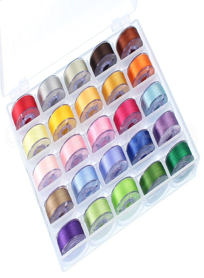 CleverDelights 25 Color Prewound Bobbins Set - Size A (Class 15) Bobbins - 75D/2 60WT Polyester Thread - Image 1