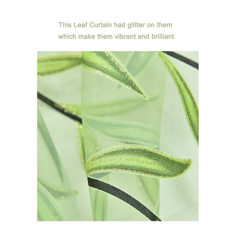 Ufurty 2 Pieces Willow Window Curtain Voile Tulle Room Salix Leaf Sheer Gauze Curtain Voile Panel Drapes Curtain Green Color for Living Room  Bedroom  Balcony - Image 5