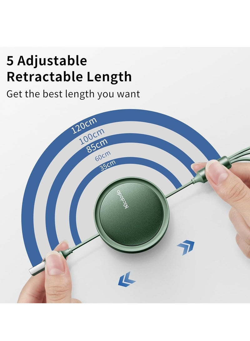 Mcdodo 3-in-1 Retractable Multi Charging Cable – 3A USB C Cable for iOS/iPad/Samsung/Tablets (Green) - Image 4