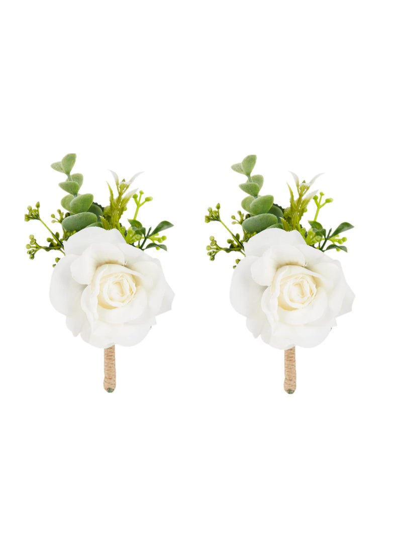Meldel Meldel Ivory White Rose Boutonnieres for Men Wedding Set of 2 Artificial Corsage for Prom Groom and Groomsmen Boutonniere for Ceremony Formal Dinner Party Fall Rustic Wedding Homecoming 