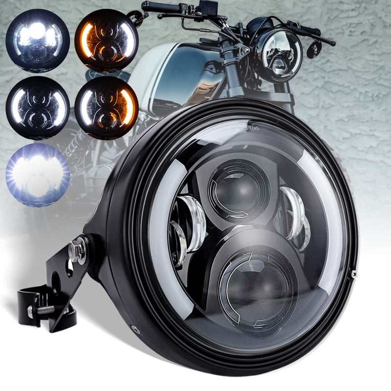 LEDOPPO 7 Inch LED Motorcycle Headlight Round with Housing Bucket Turn Signal DRL Hi/Low Beam Headlight for Harley Honda Suzuki Yamaha Kawasaki Cafe Racer Chopper Bobber Motorcycle - Image 1