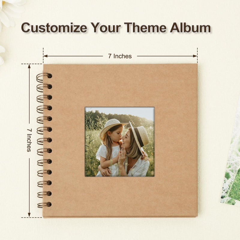Bonyomor Scrapbook Album 7x7 Inches Photo Album Hardcover Kraft with Window Scrap Book Blank Memory Book for Baby Wedding Guest Book Couples Graduation Travel DIY Anniversary, 40 Pages Brown - Image 3