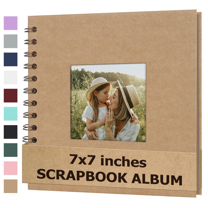 Bonyomor Scrapbook Album 7x7 Inches Photo Album Hardcover Kraft with Window Scrap Book Blank Memory Book for Baby Wedding Guest Book Couples Graduation Travel DIY Anniversary, 40 Pages Brown - Image 1