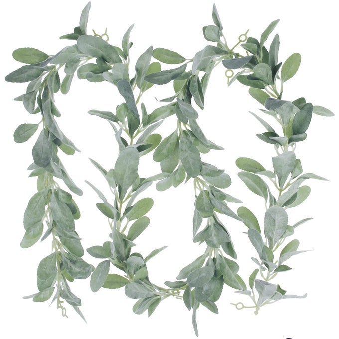 62 FT ARTIFICIAL LAMBS EAR GARLAND LAMBS EAR GREENERY VINE FLOCKED LEAF GARLAND AUTUMN FAUX VINE FALL BOHO GREENERY AND LEAVES FOR HARVEST FESTIVAL FARMHOUSE MANTLE HOME DECOR