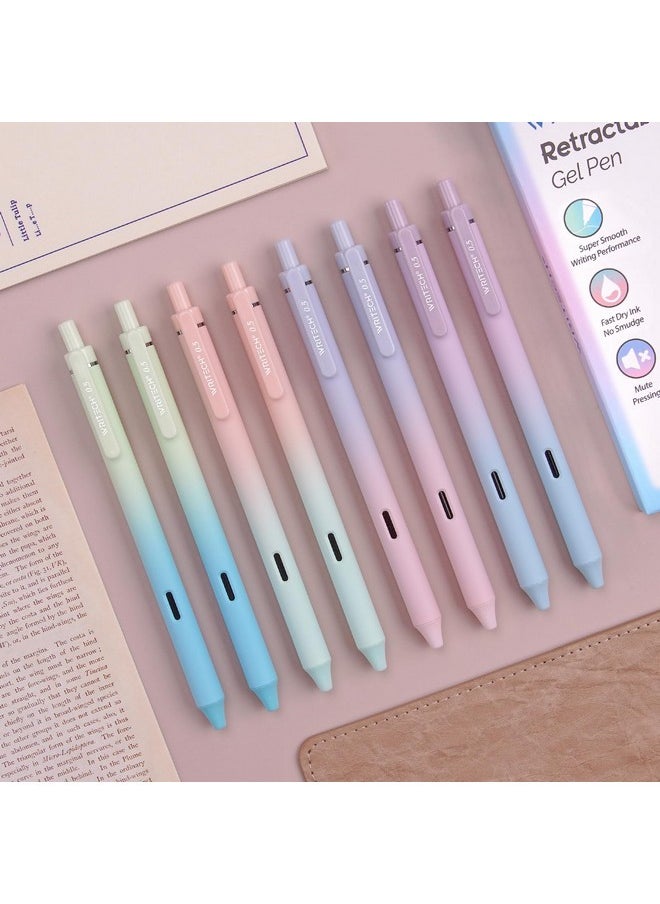 WRITECH Retractable Gel Ink Pens: 8Ct Black Ink 0.5Mm Fine Point Tip Pen Comfort Grip Smooth Writing With Aesthetic Gradient Color Barrel For Journaling Note Taking Sketching No Bleed & Smear  - Image 1