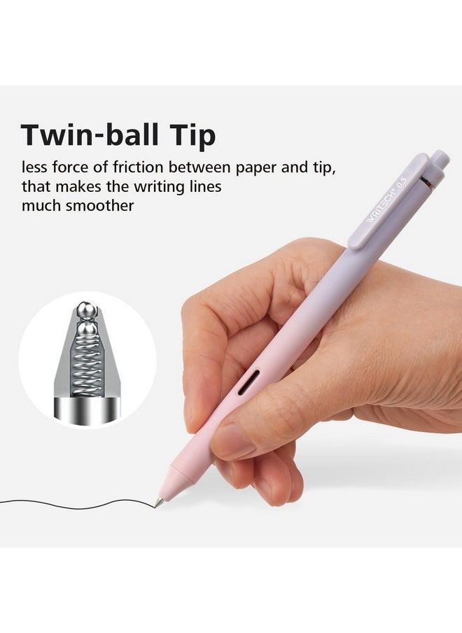 WRITECH Retractable Gel Ink Pens: 8Ct Black Ink 0.5Mm Fine Point Tip Pen Comfort Grip Smooth Writing With Aesthetic Gradient Color Barrel For Journaling Note Taking Sketching No Bleed & Smear  - Image 2