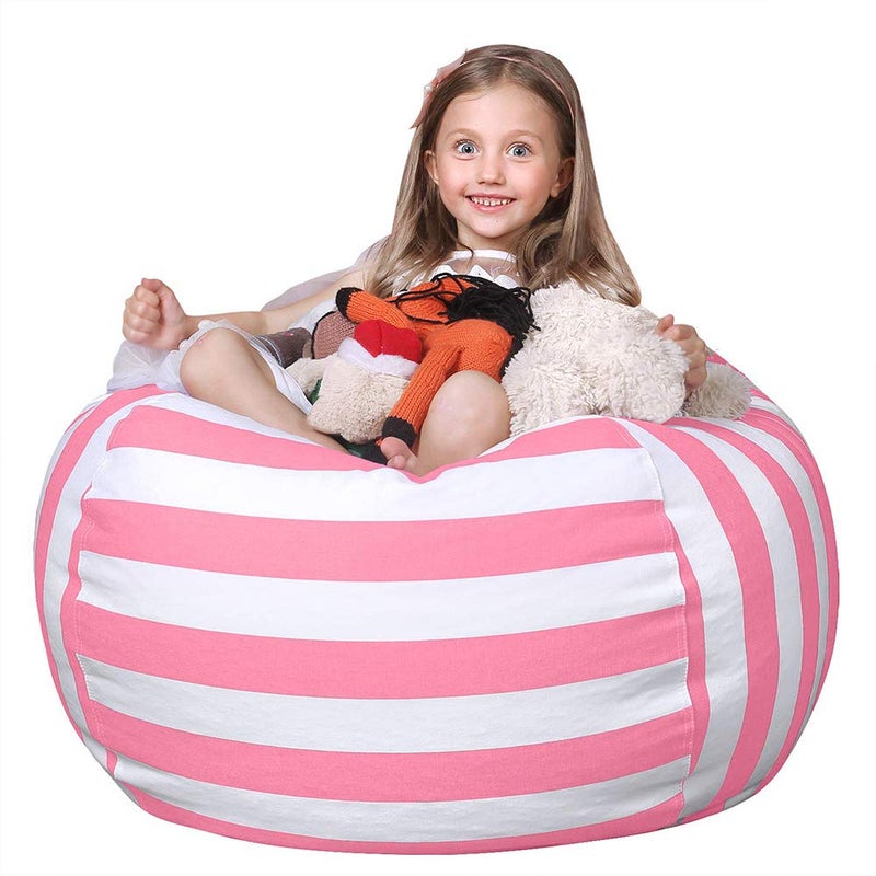 WEKAPO Stuffed Animal Storage Bean Bag Chair Cover for Kids Stuffable Zipper Beanbag for Organizing Children Plush Toys Large Premium Cotton Canvas Pink XLarge