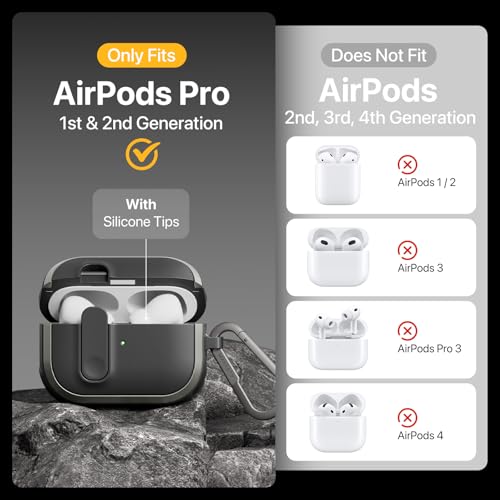 MAGEASY Odyssey AirPods Pro 2 Case Cover with Lock Carabiner Clip Wrist Strap TPU Shockproof Drop Protection Apple AirPod Pro 1st 2nd Generation Case Wristlet Metal Black - Image 3