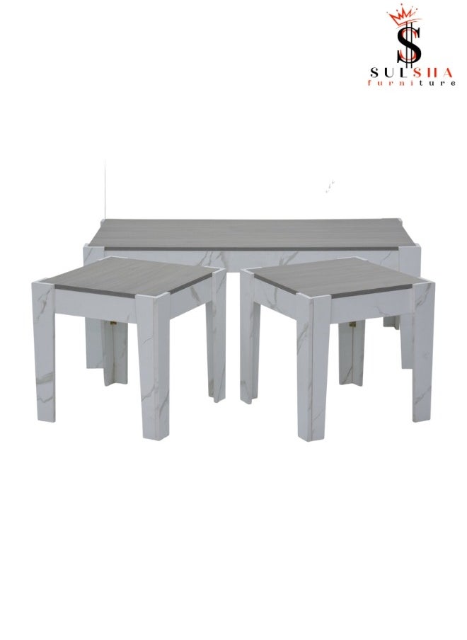 SULSHA Sulsha Coffee Table , Center Table, Solid Wood Accent Table Crafted In Unique And Quality Material Light Grey Colour 