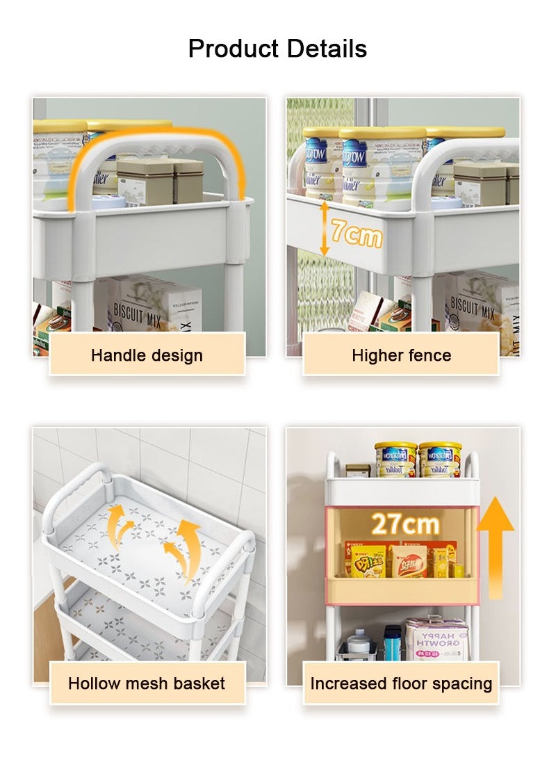 3 Tier Stackable Rolling Utility Cart Organizer, Multipurpose Organizer Trolley for Kitchen, Bedroom, Bathroom, Office, Laundry Room (White)