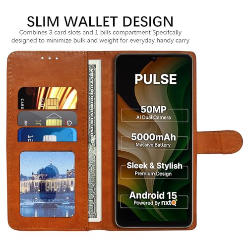 Casotec Flip Cover Back Case for Ai+ Pulse 4G | Premium Leather Finish | Inbuilt Pockets & Stand | Flip Cover Back Case for Ai+ Pulse 4G (CamelBlue) - Image 4