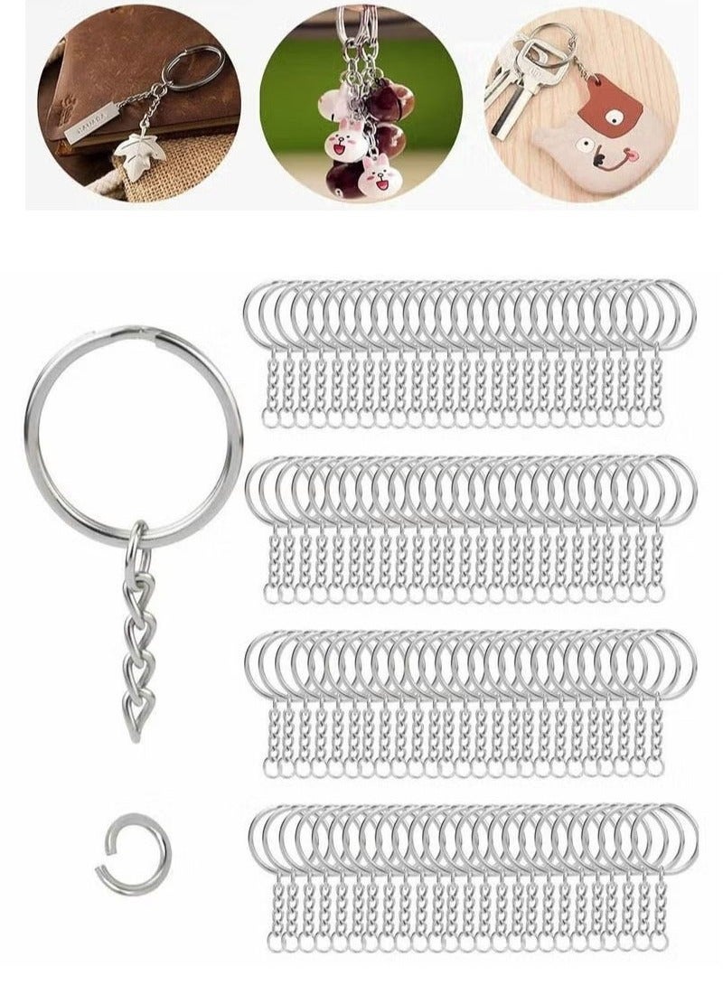 rocooart 100pcs Metal Split Key Chain Rings with Chain Silver Key Ring and Open Jump Rings  Bulk - Image 1