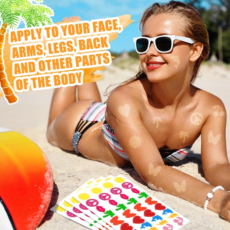 Spakon 720 Pieces Tanning Sunbathing Stickers Perforated Body Self Adhesive Heart Butterfly Lips Tanning Bed Stickers for Face and Beach Accessories 9 Style(Multicolor,Heart) - Image 2