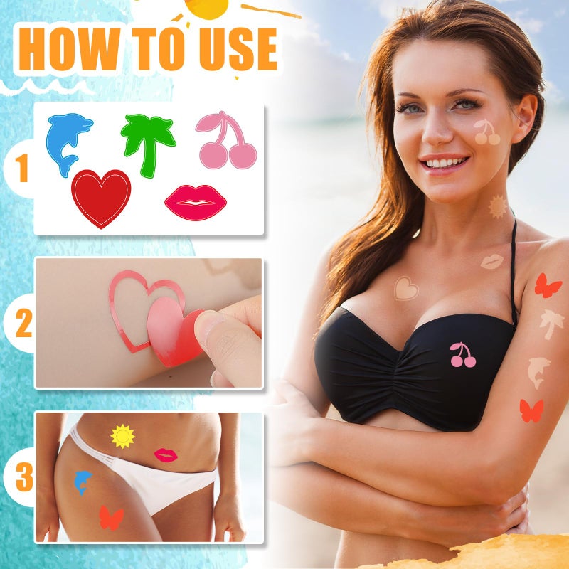 Spakon 720 Pieces Tanning Sunbathing Stickers Perforated Body Self Adhesive Heart Butterfly Lips Tanning Bed Stickers for Face and Beach Accessories 9 Style(Multicolor,Heart) - Image 4