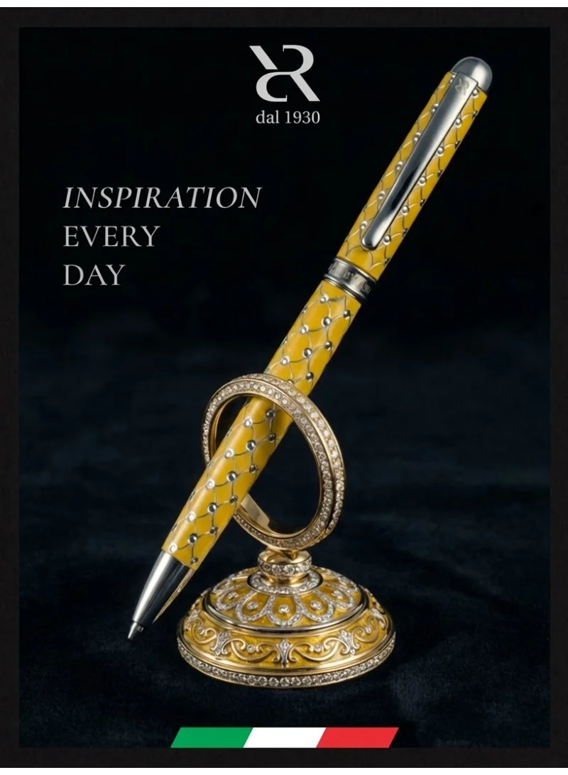 Ancora Rapide Pens “Chrome” – Luxury Ballpoint Pen Inspired by Fabergé Masterpieces | Handcrafted in Italy (Faber “Chrome” – Yellow)