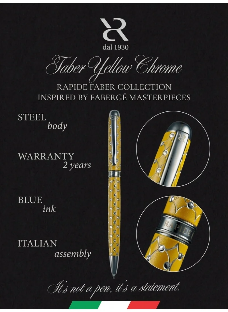 Ancora Rapide Pens “Chrome” – Luxury Ballpoint Pen Inspired by Fabergé Masterpieces | Handcrafted in Italy (Faber “Chrome” – Yellow)