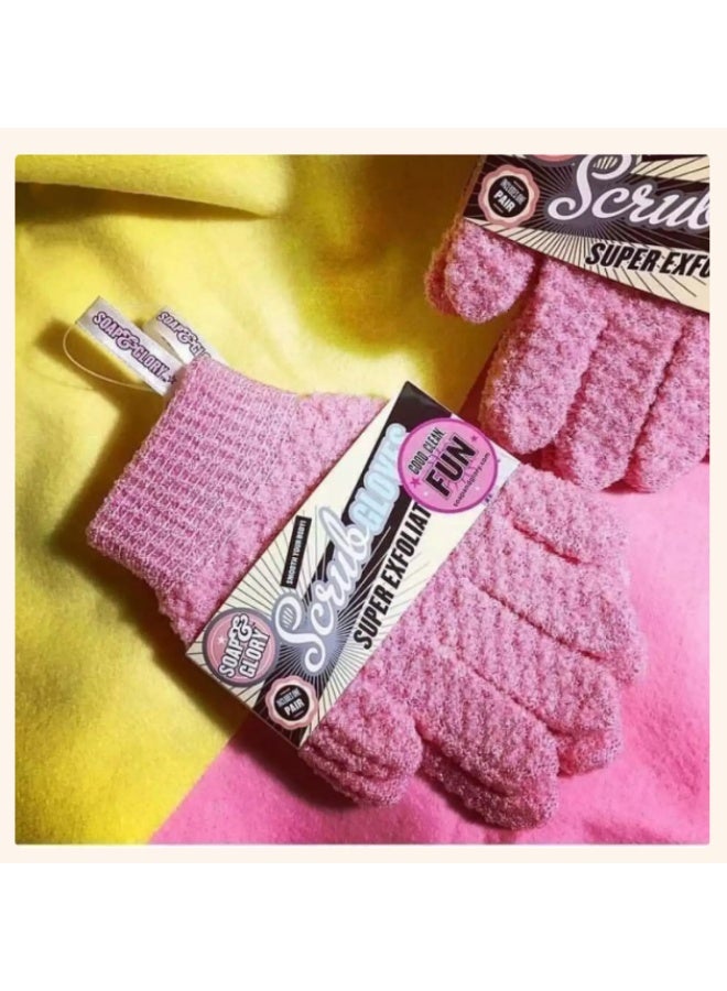 Soap & Glory Exfoliating Gloves  2 pieces- Bamboo Shower Gloves - Bath and Body Exfoliator Mitts - Scrubs Away Ingrown Hair and Dead Skin - Natural Eco Microfibre Bath Gloves (Pink) - Image 1