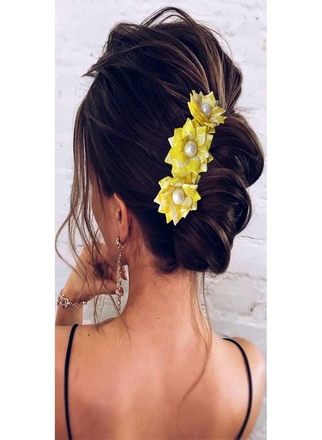 Hair Flare Artificial Multicolor Flowers Made Barretes/Hair Comb Slides/Hair pin/Juda Pin/Hair Accessories for Women and Girls-2509, Set of 5 Barretes - Image 3