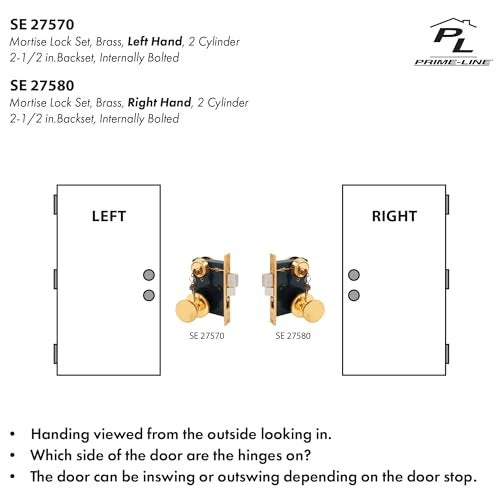 SEGAL Prime-Line SE 27580 2-1/2 in. Backset, Entrance Mortise Lockset, Wrought Solid Brass, Right Handed (Single Pack) - Image 4