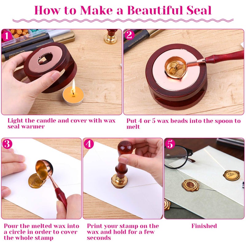 PAXCOO Sealing Wax, Paxcoo 312pcs Sealing Wax Kit with Wax Seal Beads, Wax Seal Warmer, Wax Spoon and Tealight Candles for Wax Stamp Letter Sealing - Image 3