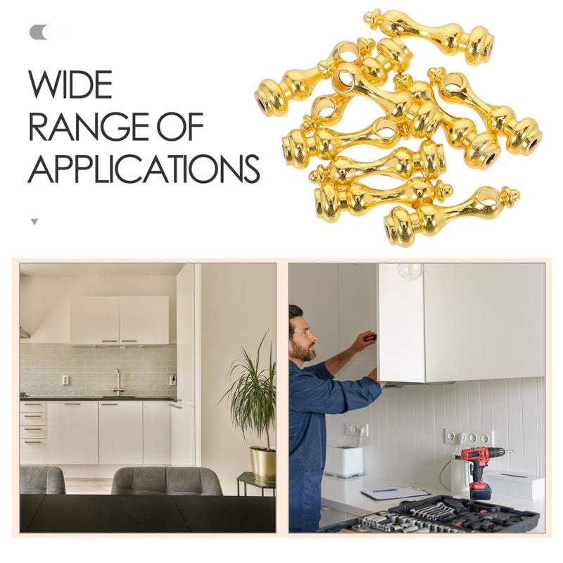 Veemoon 10pcs Shelf Railing Bracket Spindles Connectors, Decorative Gold Metal Spindles Shelves Gallery Rails Railing Post End Caps Connector for Wine Cabinet and Cart Craft Projects (Aperture 6 MM) - Image 5