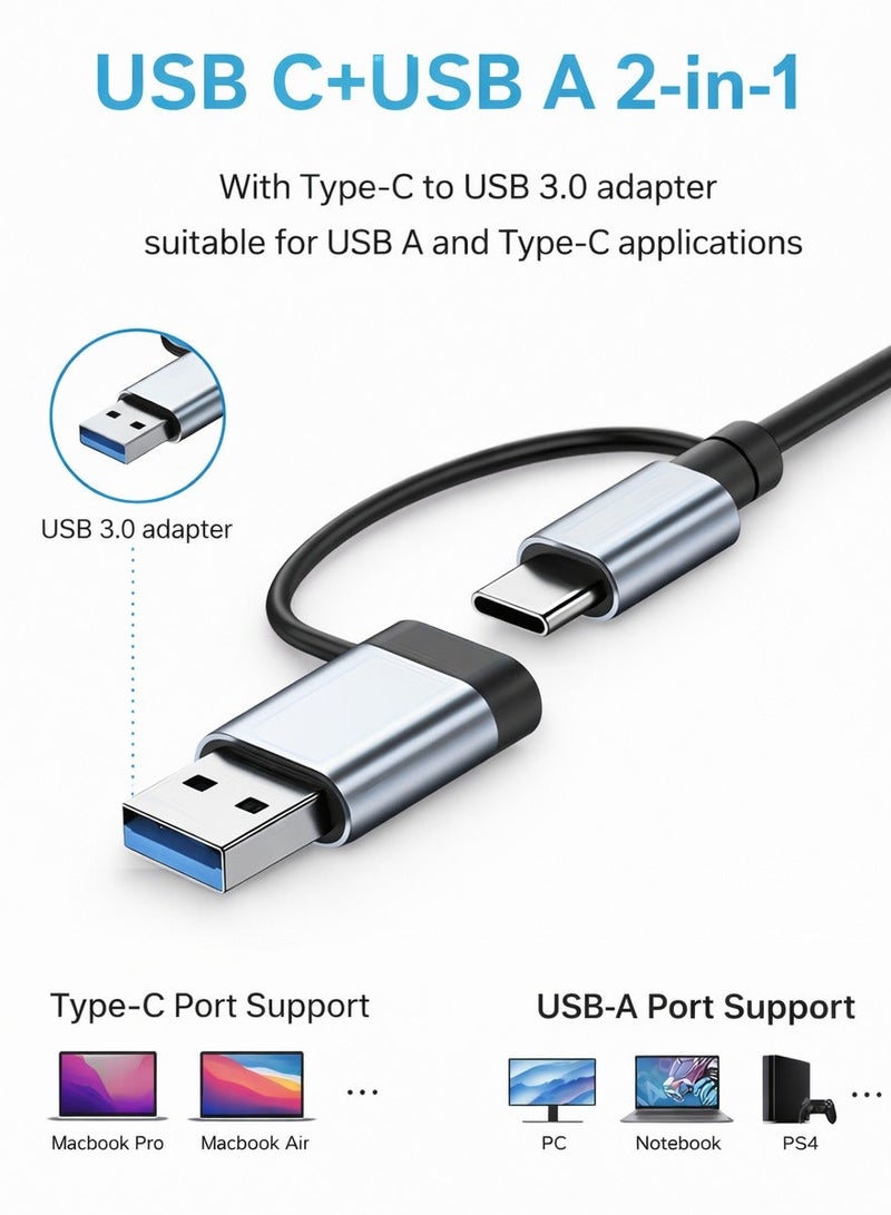 ايه كيه تي ستار محول متعدد المنافذ USB 3.0 ثماني في واحد - متوافق مع USB-C وUSB-A، نقل بيانات عالي السرعة 5 جيجابت في الثانية، قارئ بطاقات SD/TF، ​​منفذ صوت 3.5 ملم، التوصيل والتشغيل للهواتف المحمولة، وأجهزة الكمبيوتر المحمولة، والأجهزة اللوحية، وأجهزة الكمبيوتر الشخصية، وأجهزة MacBook، وأجهزة الكمبيوتر المكتبية. - Image 5