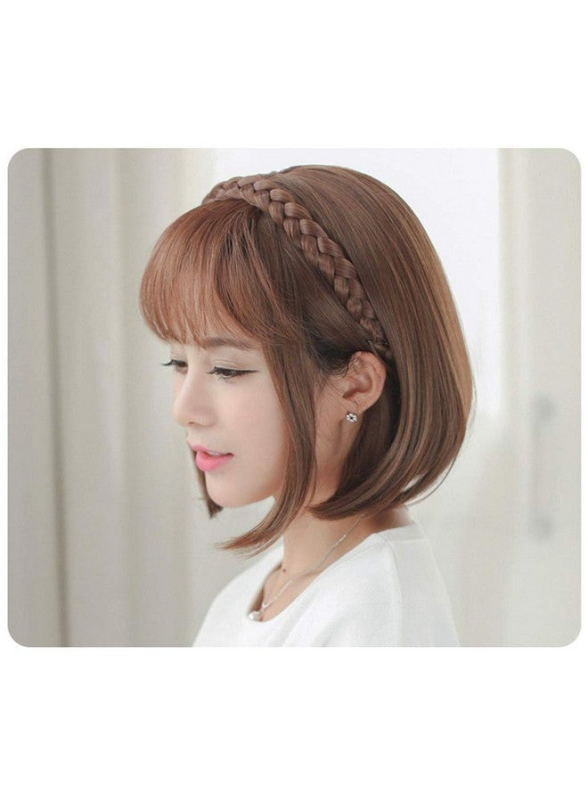 OSALADI Saladi Bang Hair Bands Synthetic Headband Wig With Bangs Front Hair Bangs Headband Braided Hair Hoop For Women Front Hair Extensions Light Front Hair Bangs Brown Headband Bangs - Image 2