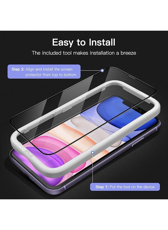 جي تيك واقي شاشة بتغطية كاملة لهاتف آيفون 11 إكس آر مقاس 6.1 بوصة بحافة سوداء من الزجاج المقوى مع أداة تثبيت سهلة، عبوة من 3 قطع شفافة عالية الدقة - Image 4