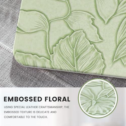 iCasso Compatible with MacBook Air 13 inch Case 2020-2018 Release A2337 M1 A2179 A1932, Texture Leather Plastic Hard Shell Case + Keyboard Cover + Screen Protector, Green Embossed Floral - Image 3