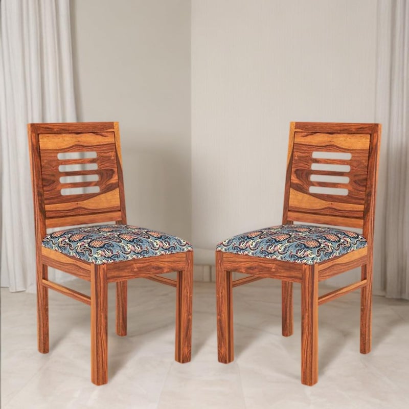 KENDALWOOD Furniture Solid Sheesham Wood Dining Chair Study Chair Multipurpose Chair Dining Chairs Chair Set of 2 Finish Color Honey Finish with Printed Cushions