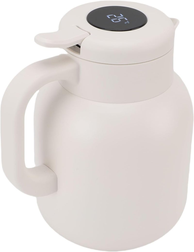 Mumusuki Insulated Teapot, 1500ml Stainless Steel Vacuum Coffee Carafe with Leak Proof Lid and Temperature Display, for Hot Cold Coffee Tea Milk Beverages (White) - Image 2