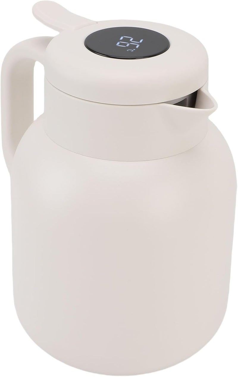Mumusuki Insulated Teapot, 1500ml Stainless Steel Vacuum Coffee Carafe with Leak Proof Lid and Temperature Display, for Hot Cold Coffee Tea Milk Beverages (White) - Image 3