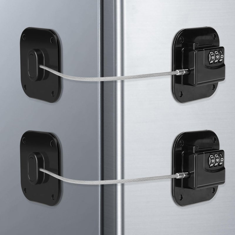 AMMIY Refrigerator Lock, Heavy Duty Fridge Lock,Child Proof Cabinet Locks,Easy Install,Combination Lock for Drawers, Ovens, Trash Cans(Black- 2Pack) - Image 1