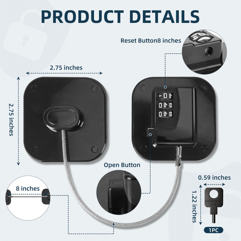 AMMIY Refrigerator Lock, Heavy Duty Fridge Lock,Child Proof Cabinet Locks,Easy Install,Combination Lock for Drawers, Ovens, Trash Cans(Black- 2Pack) - Image 2