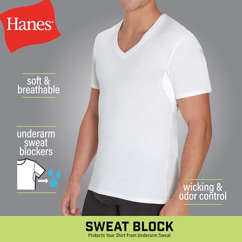 Hanes Men's Sweat Block Undershirt, Underarm Sweat Blocking Tee, White V-Neck T-Shirt, 3-Pack - Image 5