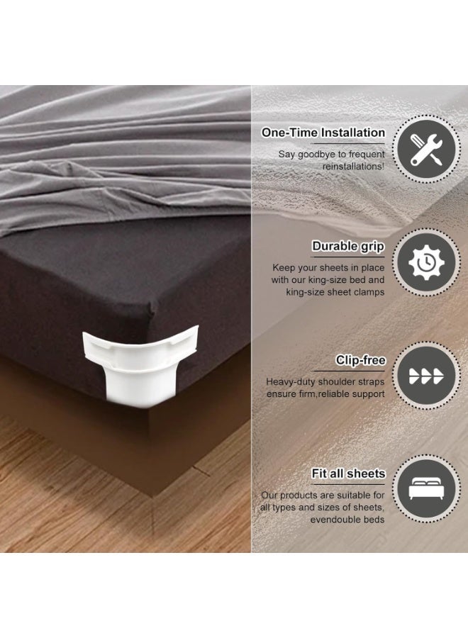 ناما مجموعة مثبتات ملاءات السرير، 4 قطع، مشابك بيضاء مانعة للانزلاق لتثبيت الملاءات ومنع انزلاقها، مناسبة لجميع أحجام المراتب، مستلزمات المنزل وغرفة النوم - Image 3
