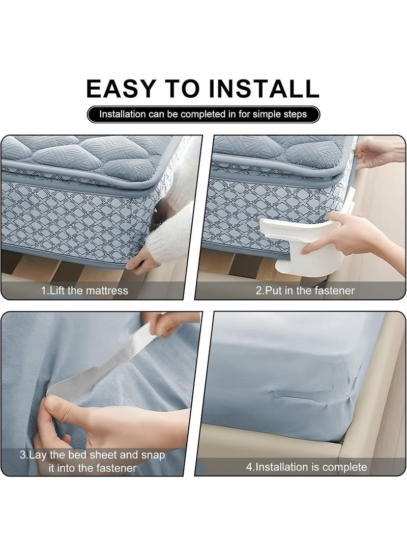 ناما مجموعة مثبتات ملاءات السرير، 4 قطع، مشابك بيضاء مانعة للانزلاق لتثبيت الملاءات ومنع انزلاقها، مناسبة لجميع أحجام المراتب، مستلزمات المنزل وغرفة النوم - Image 1