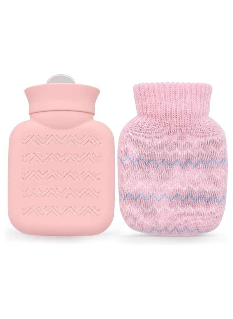 Arabest Hot Water Bottle, Hot Water Pouch with Knit Cover, Portable Removable and Washable Knit Bottle Covers, Lovely and Reusable Silicone Hot Water Bottle Bag, Wearable Hot Water Bottle for Neck - Image 1