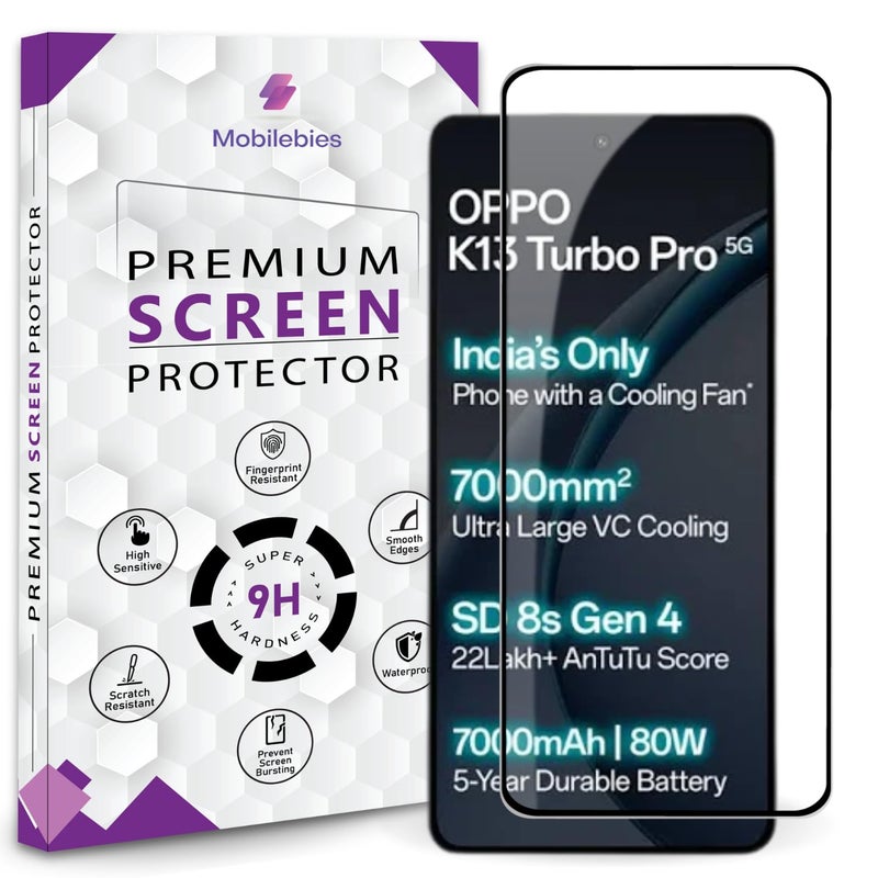 Mobilebies Premium Tempered Glass Screen Protector Guard For Oppo K13 Turbo Pro / K13 Turbo (6.8 Inch, Pack of 1) |HD Clear Edge to Edge Coverage With Easy to installation kit - Image 1