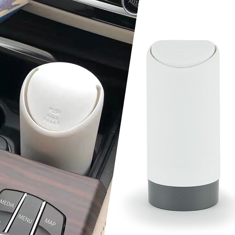 Portable Car Trash Can with Lid - 6.29" x 2.55" Silicone Cup Holder Waste Bin - Elastic Press Opening - Environmentally Friendly Mini Organizer for Most Car Models (White) - Image 1