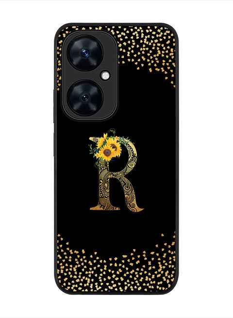 Rugged Black Edge case for Huawei nova 11i , Slim fit Soft Case Custom Monogram Initial Letter Mandala Floral Pattern Alphabet-R (Black)