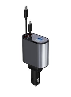 Car Charger 66W Retractable, 4-in-1 Fast Car Phone Charger with Retractable Cables & USB, Compatible with iPhone 15/14/13/12/11, Galaxy (1 Lightning, 1 Type-C)