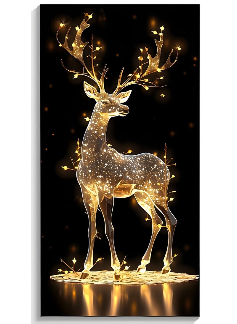 Bliss Vie BLISS VIE Abstract Modern Retro Trend Decor Luxury Style Crystal Porcelain Wall Painting Wall Art for Bedroom Living Room Aluminium Alloy Frame (Golden Deer 1, 50 x 100 cm)  - Image 1