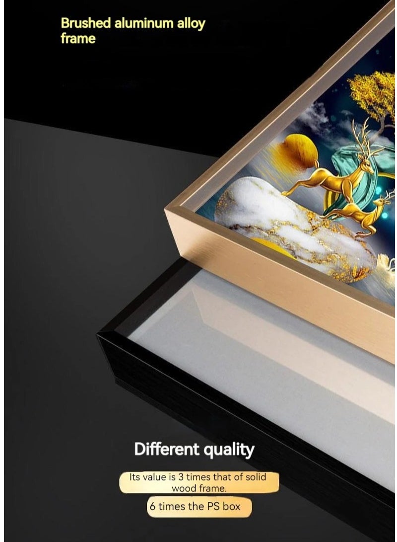 Bliss Vie BLISS VIE Abstract Modern Retro Trend Decor Luxury Style Crystal Porcelain Wall Painting Wall Art for Bedroom Living Room Aluminium Alloy Frame (Golden Deer 1, 50 x 100 cm)  - Image 5