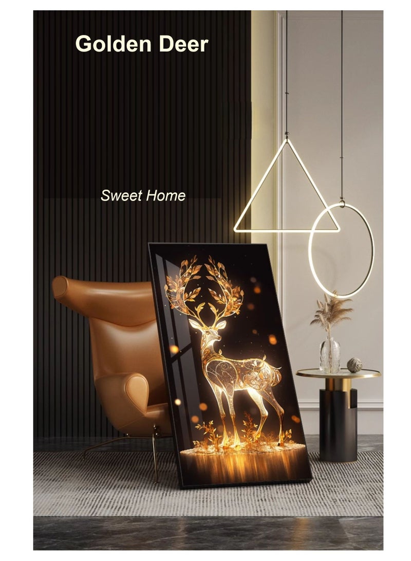 Bliss Vie BLISS VIE Abstract Modern Retro Trend Decor Luxury Style Crystal Porcelain Wall Painting Wall Art for Bedroom Living Room Aluminium Alloy Frame (Golden Deer 1, 50 x 100 cm)  - Image 3